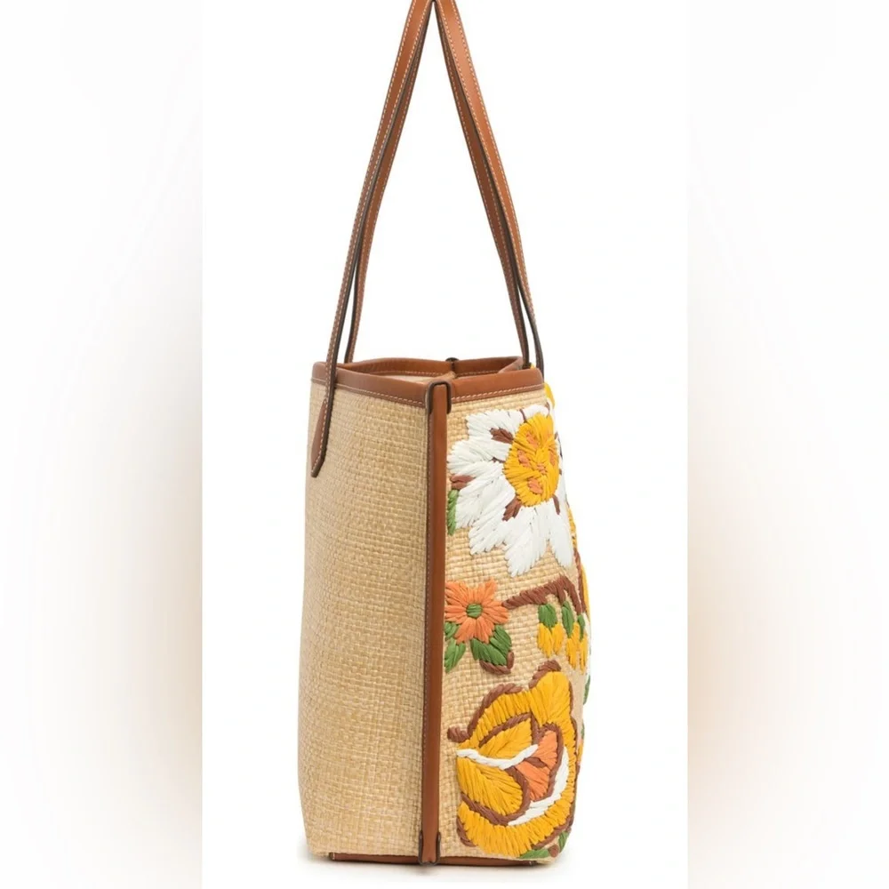 Tory Burch Perry Floral Embroidered Straw Tote Bag - Picture 10 of 11